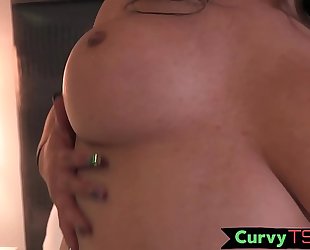 Mature chubby trans pleasures herself