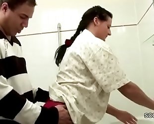 German step-son caught mama in washroom and entice to fuck
