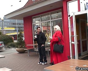 Huge titted granny and guy